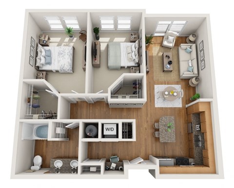 Floor plan for 2 beds, 1 bath, 994 sqft